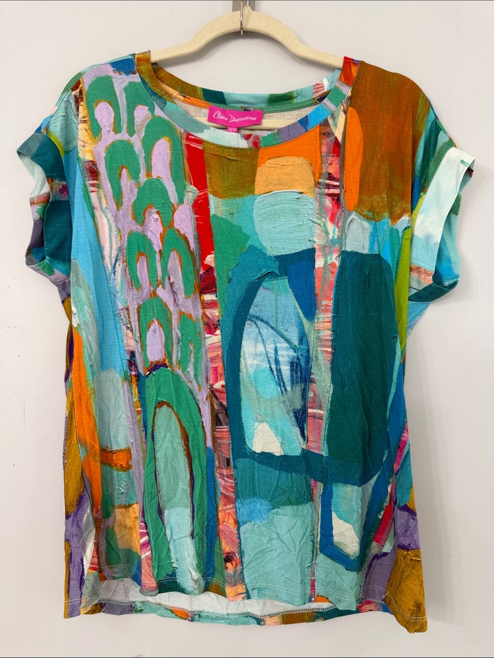 New! Claire Desjardins wearable art multicolor short sleeve tee women’s medium